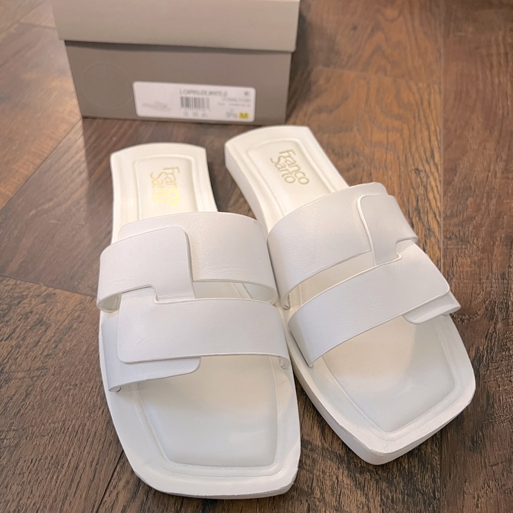 White Leather Slides